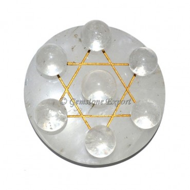 Crystal Quartz With Golden Pentagram Ball Set