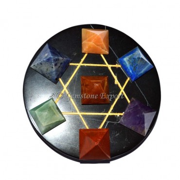 7 Chakra Pyramid With Black Agate Base