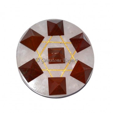 Red Jasper Pyramids With Black Agate Pentagram Set