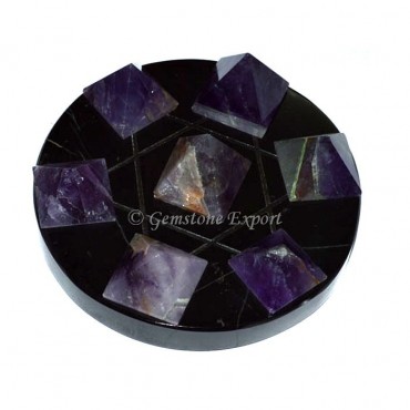 Amethyst Pyramids With Black Agate Pentagram