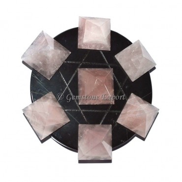 Black Agate With Rose Quartz Pyramids