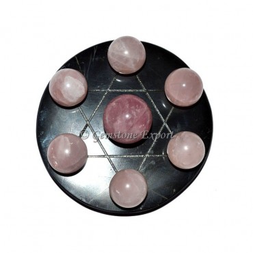 Black agate davide star set with rose quartz