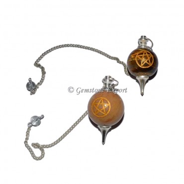 Assorted Gemstone Pentagram Engraved Pendulum