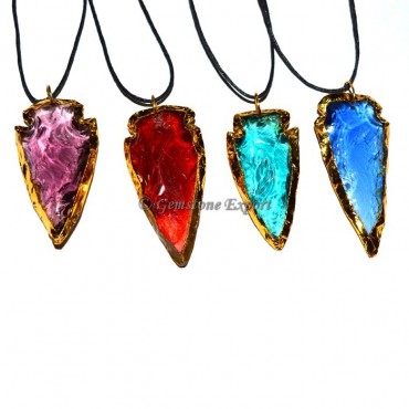 Colorful Obsidian Electroplated Arrowheads Pendant