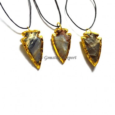 Fancy jasper Electroplated Arrowheads Pendants