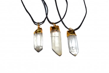 Crystal Quartz Natural Point Electroplated Pendant