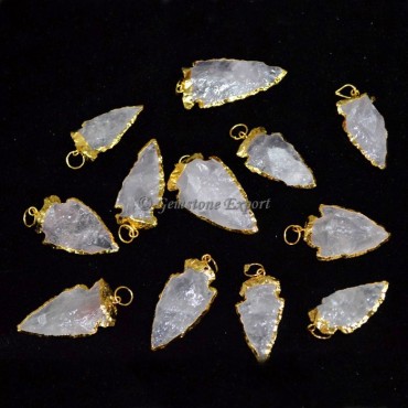 Rose Quartz Electroplated Arrowheads Pendants