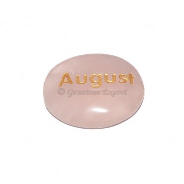 Rose Quartz August Engraved Stone