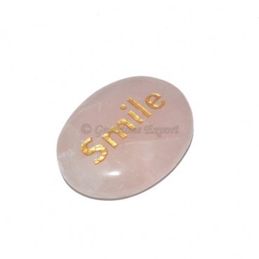 Rose Quartz Smile Engraved Stone