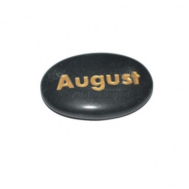 Black Agate August Engraved Stone