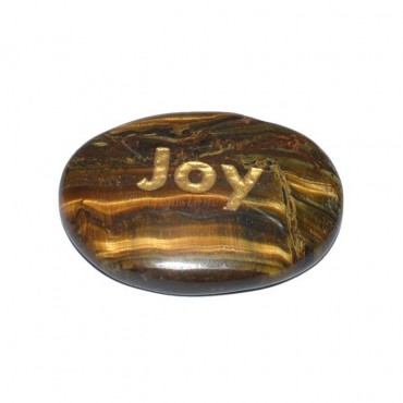 Tiger Eye Joy Engraved Stone
