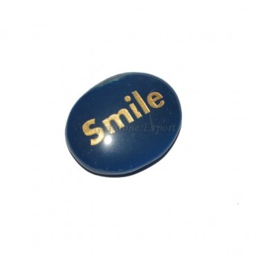 Blue Onyx Smile Engraved Stone