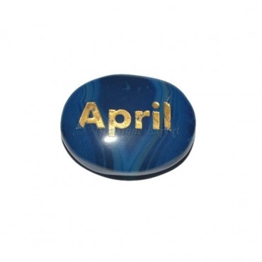 Blue Onyx April Engraved Stone