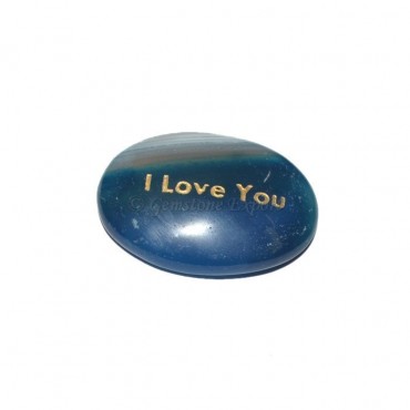 Blue Onyx I Love You Engraved Stone