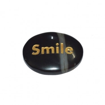 Black Onyx Smile Engraved Stone