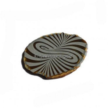 Engraved Wave Design On Agate Slice Coaster