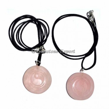 Ying Yang Rose Quartz Embossed Pendants