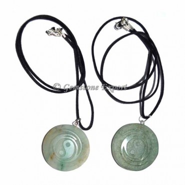 Green Aventurine Ying Yang Embossed Pendants