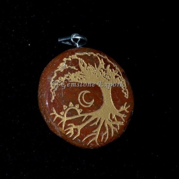 Tree and Moon Red Jasper Pendants