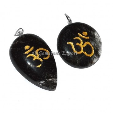 Black Rutile Om Reiki Pendants