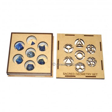 Lapis Lazuli Scared Geometry Set With Transparent Square Gift Box