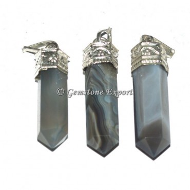 Grey Agate Banded Cap Pendants