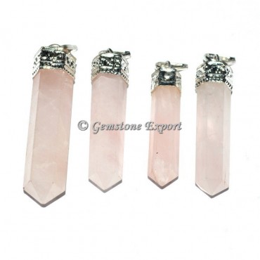 Rose Quartz Cap Pencil Pendants