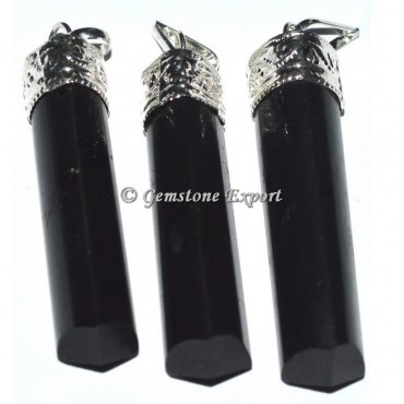 Black Tourmaline Cap Pencil Pendants