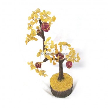 Yellow Agate & Ruby Stone Gemstone Tree