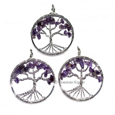 Amethsyt Flower Of Life Tree Pendants