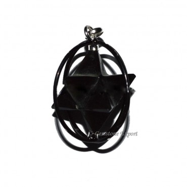 Black Agate Merkaba Cage Pendants