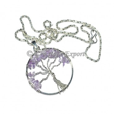 Amethyst Flower of life Tree Pendants with Chain