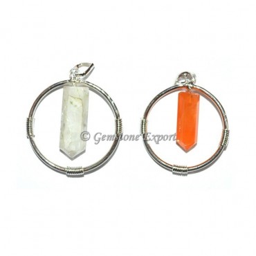 White and Orange Selenite Round Pencil Pendants