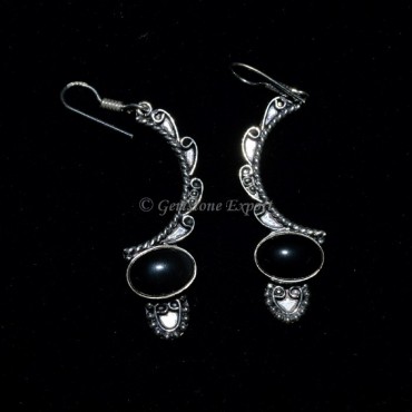 Black Onyx Oval Moon Earing