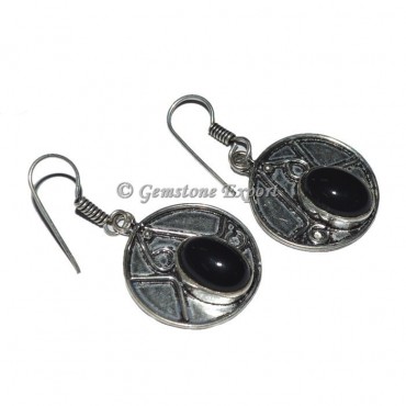 Black Agate Stone Tibetan Design Earrings