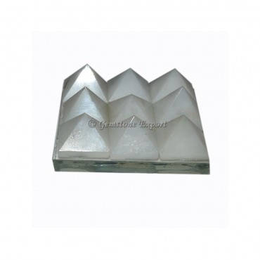 White agate Lemurian 9  Charging Plate Pyramid