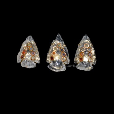 Crystal Quartz Arrowhead With Chakra Stone Rings
