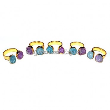 Multi Color Double Druzy Gemstone Ring