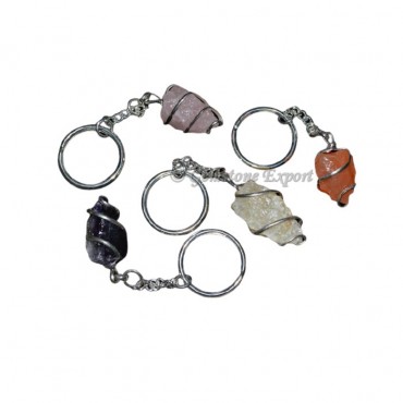 Mix Gemstone Hammered Pendulums Shape Keyring