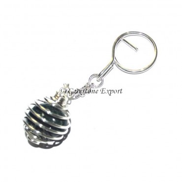 Black Agate Stone Cage Tumbled Keyring