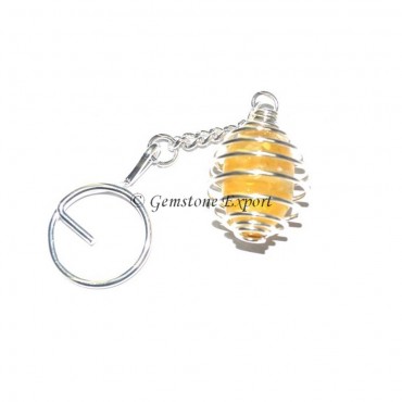 Golden Quartz Cage Tumbled Keyring