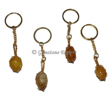 Yellow Onyx Wrapping Tumbled Keychain