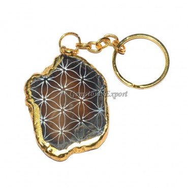 Agate Brown Engraved Slices Keychain 