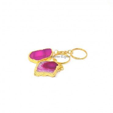 Pink Agate Onyx Keychain Plated