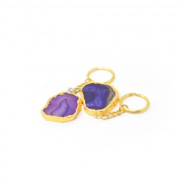 Purple Agate Onyx Keychain Gold Plated