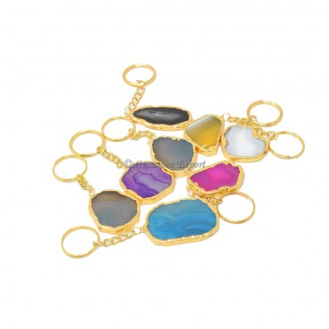 Mix Agate Keychain Gold Plated