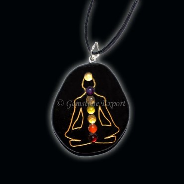 Black Jasper Engraved Budhdha Chakra Pendants