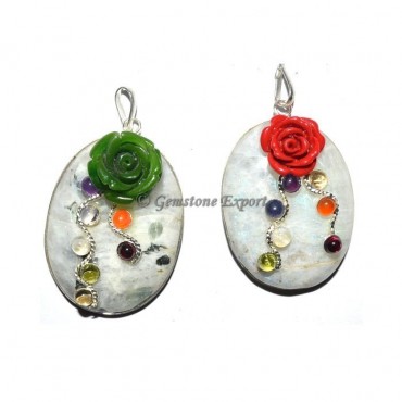 Rainbow Moon Stone Chakra Fancy Oval Pendants