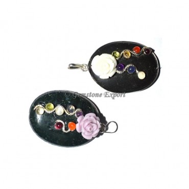 Black Jasper  Fancy Chakra Oval Pendants