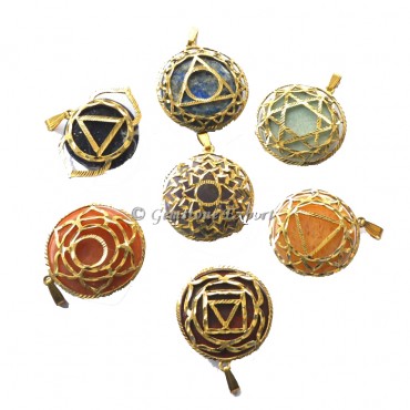 Seven Chakra Stone Metal Pendants Set